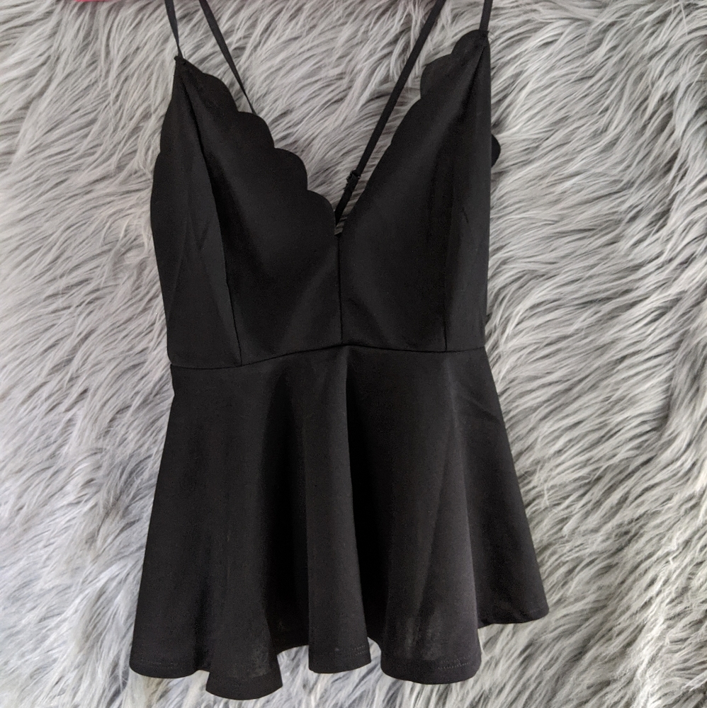 Black Strappy Peplum Top